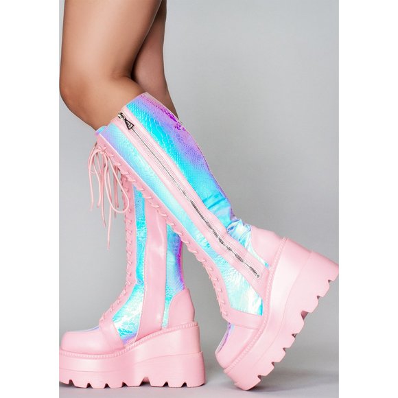 LASR Pink Poison Hi Platform Boots - Picture 2 of 8
